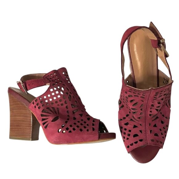 Klub Nico Anthro Suede Slingback Laser Cut Peep Toe Heels - Picture 2 of 13